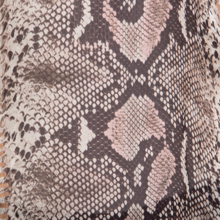 مملوكة مسبقًا Just Cavalli Snakeskin Printed Sheer Silk Leather Braid Trim Racerback Dress M