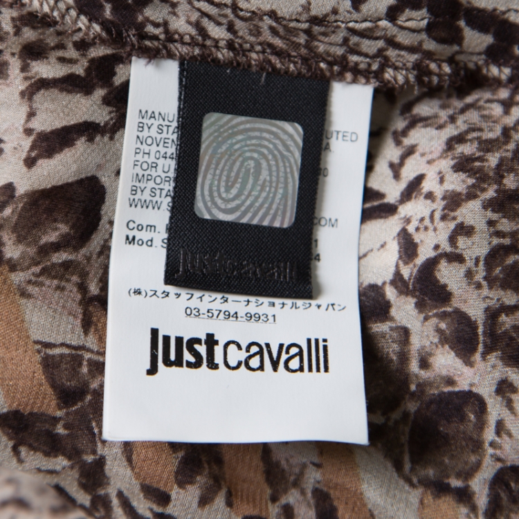 مملوكة مسبقًا Just Cavalli Snakeskin Printed Sheer Silk Leather Braid Trim Racerback Dress M