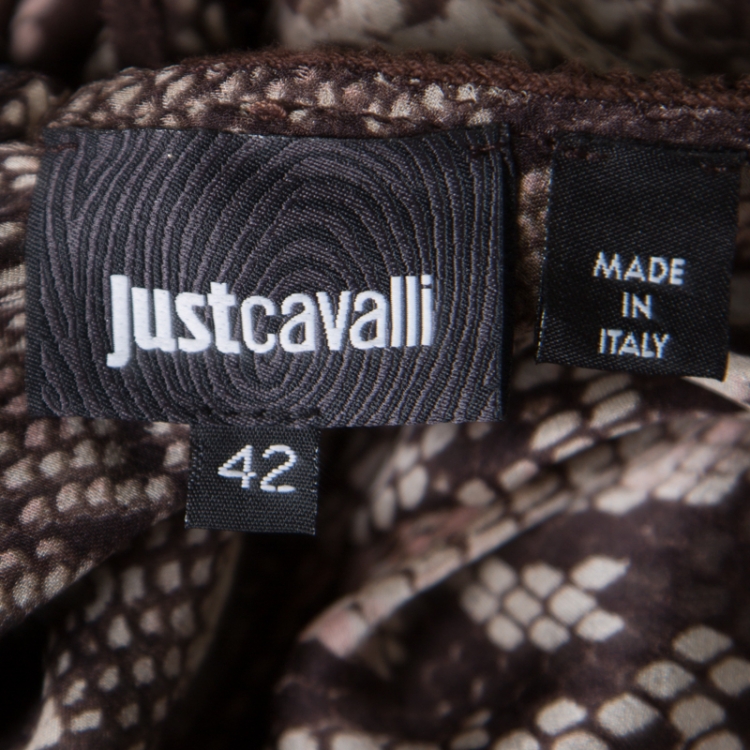 مملوكة مسبقًا Just Cavalli Snakeskin Printed Sheer Silk Leather Braid Trim Racerback Dress M