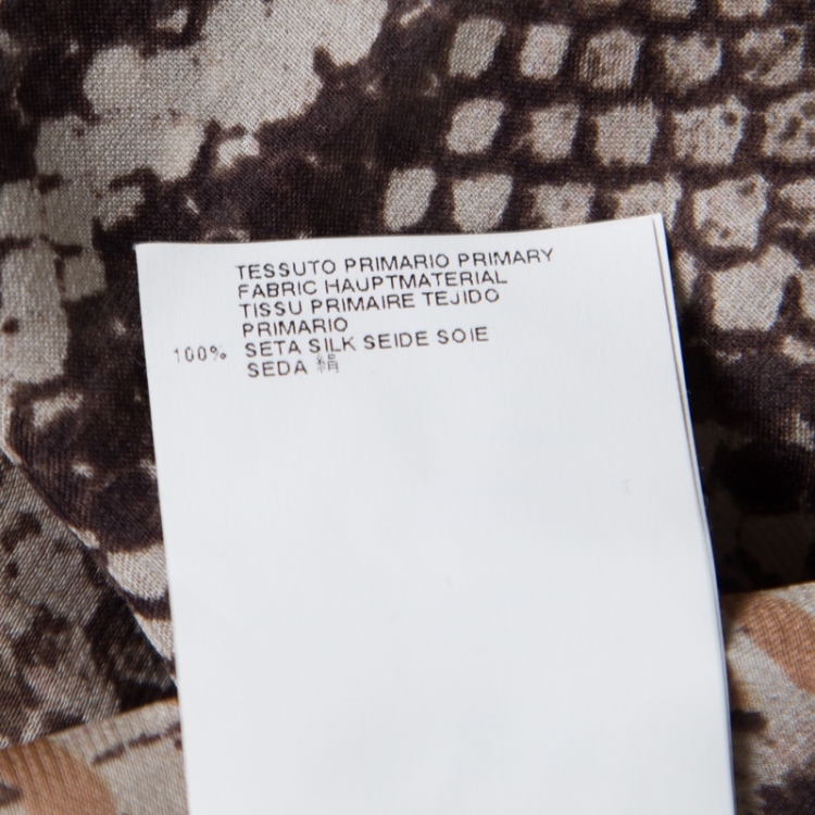 مملوكة مسبقًا Just Cavalli Snakeskin Printed Sheer Silk Leather Braid Trim Racerback Dress M
