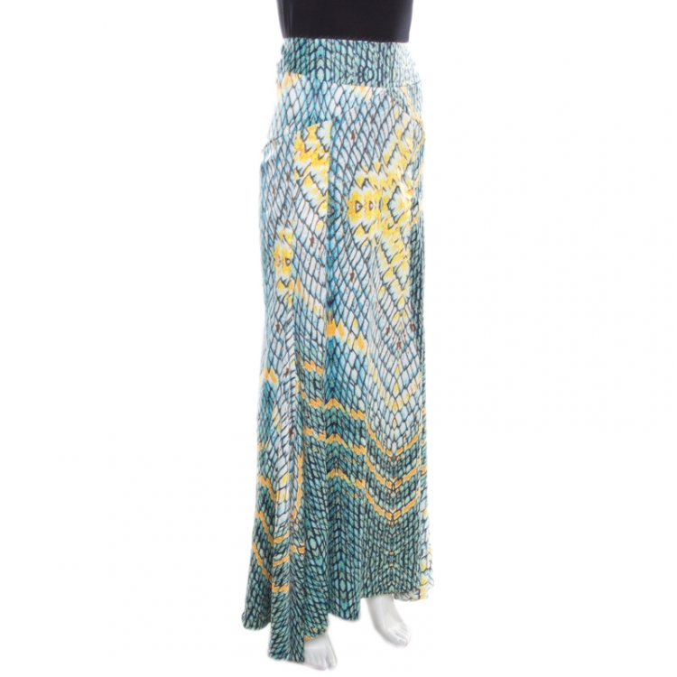 Pre Owned Just Cavalli Multicolor Animal Printed Draped Back Detail Maxi Skirt M