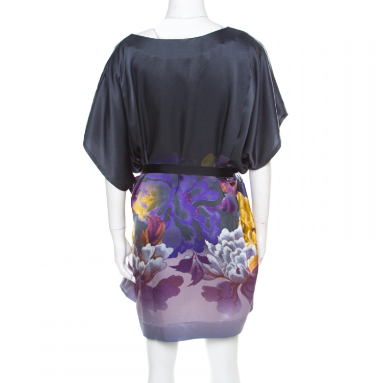 Pre Owned Just Cavalli Multicolor Floral Printed Silk Belted Tunic Dress M