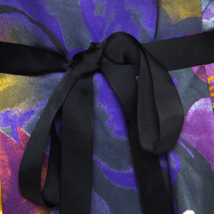 Pre Owned Just Cavalli Multicolor Floral Printed Silk Belted Tunic Dress M