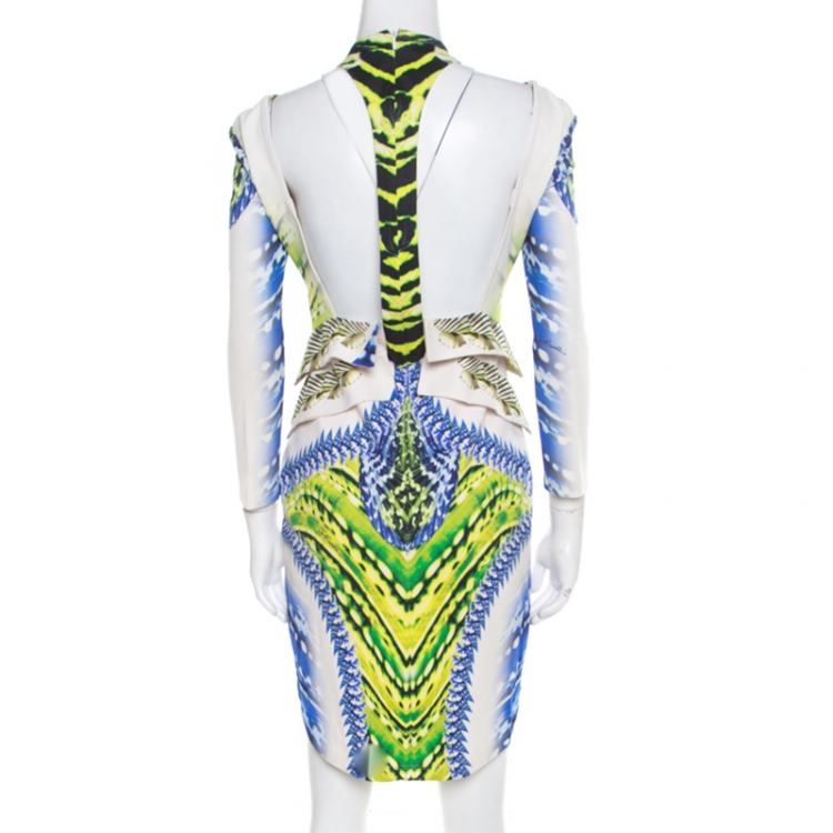 Pre Owned Just Cavalli Multicolor Printed Cutout Back Detail Long Sleeve Dress L