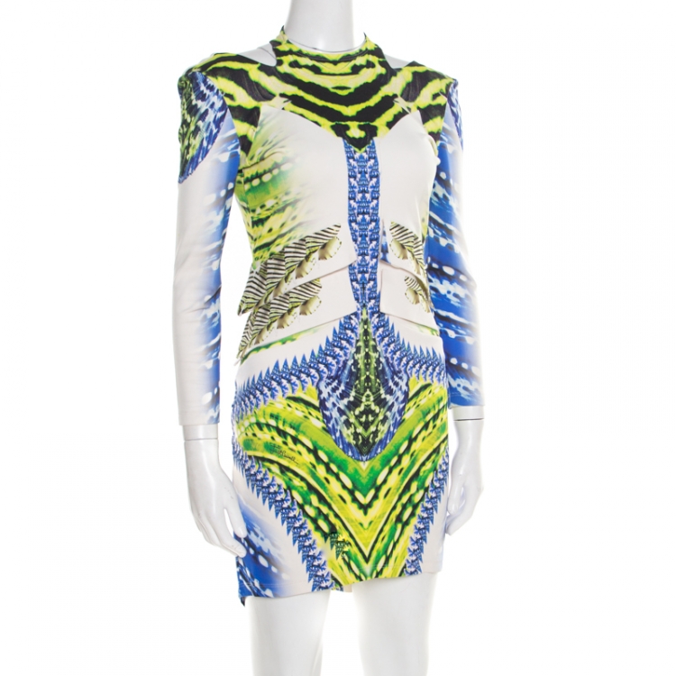 Pre Owned Just Cavalli Multicolor Printed Cutout Back Detail Long Sleeve Dress L