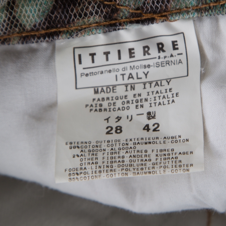 Pre Owned Just Cavalli Mint and Brown Distressed Lace Overlay Printed Denim Flared Jeans M