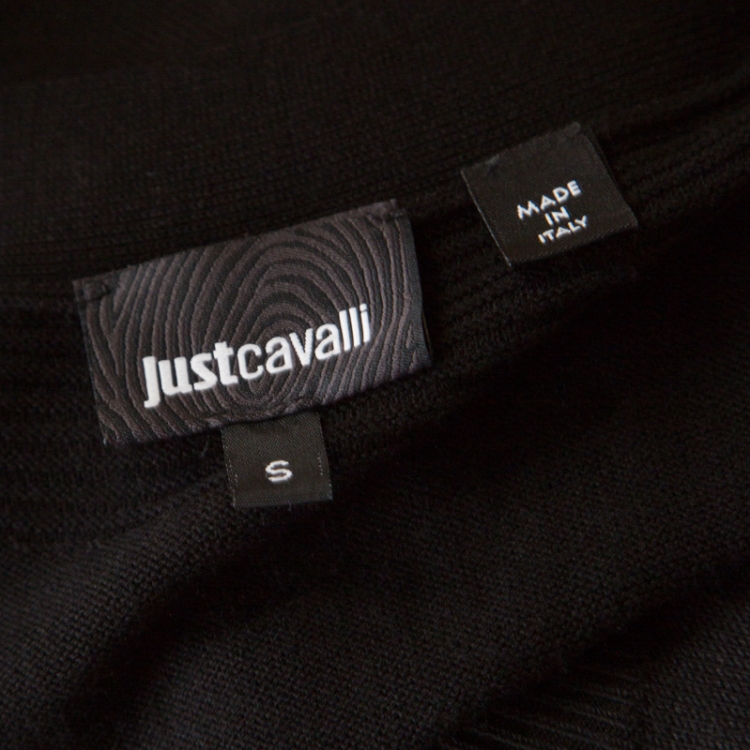 Pre Owned Just Cavalli Black Rib Stretch Knit V Neck Flounce Dress S