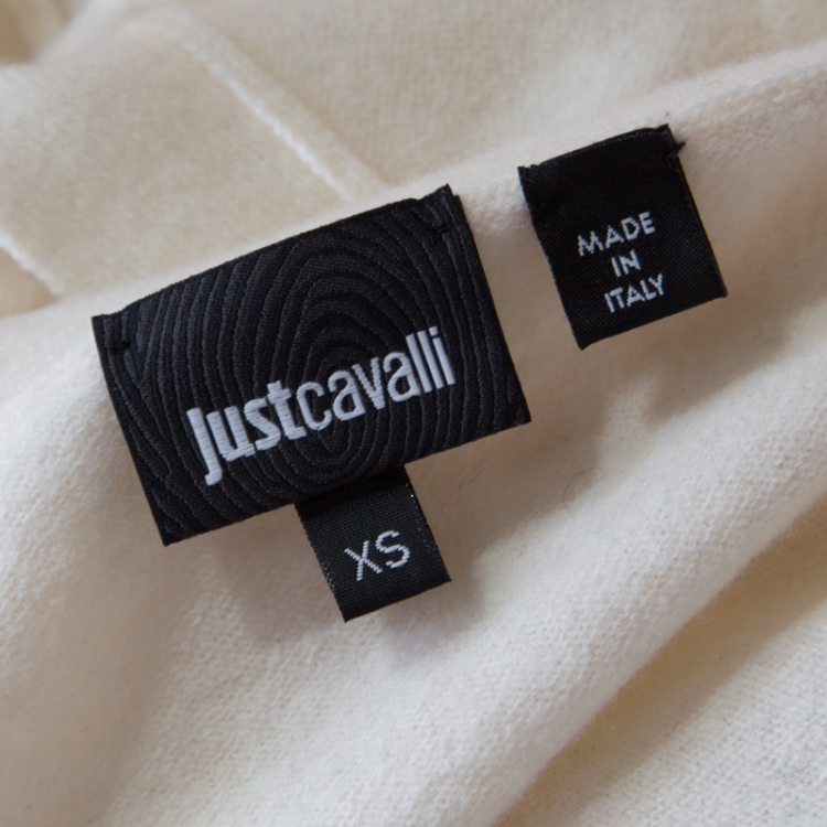 Pre Owned Just Cavalli Cream Wool Gold Logo Button Detail Long Cardigan XS 