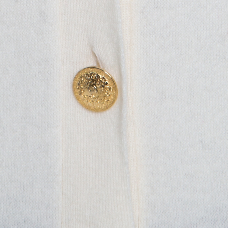 Pre Owned Just Cavalli Cream Wool Gold Logo Button Detail Long Cardigan XS 