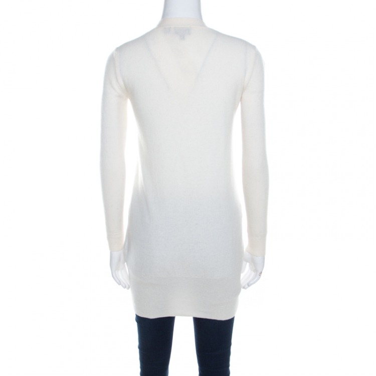 Pre Owned Just Cavalli Cream Wool Gold Logo Button Detail Long Cardigan XS 