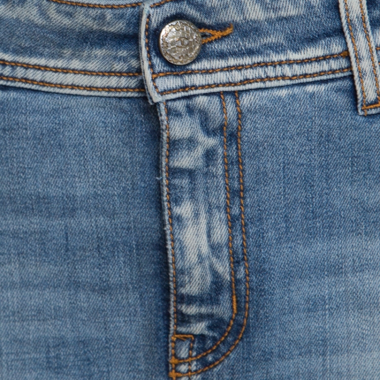 Pre Owned Just Cavalli Indigo Light Wash Denim Leopard Print Trim Mini Skirt M