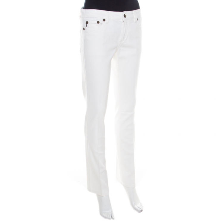 Pre Owned Just Cavalli White Cotton Denim Straight Fit Jeans M