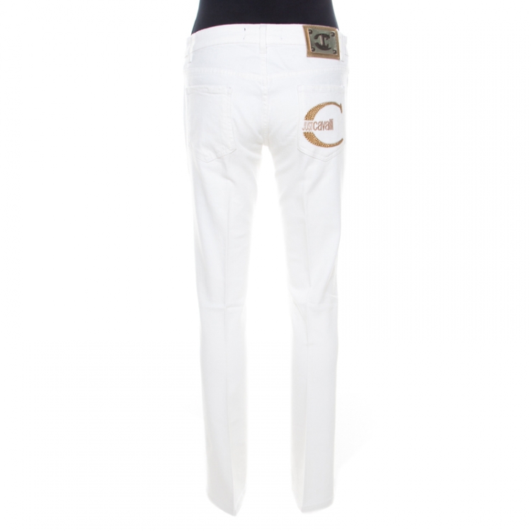 Pre Owned Just Cavalli White Cotton Denim Straight Fit Jeans M