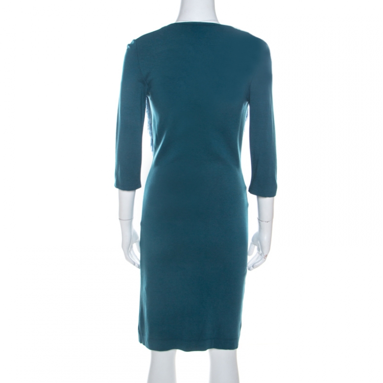 Pre Owned Just Cavalli Teal Blue Stretch Jersey Fringe Detail Dress M 