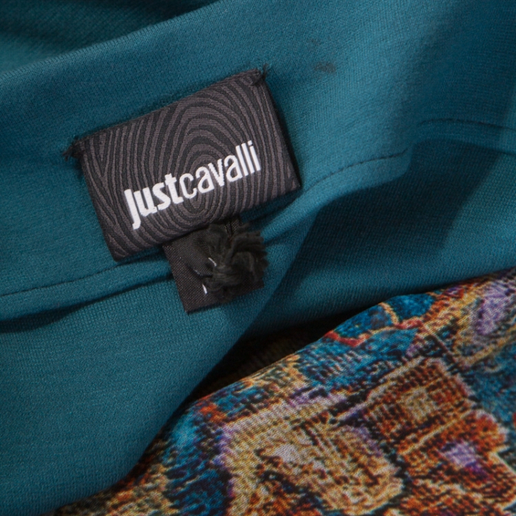 Pre Owned Just Cavalli Teal Blue Stretch Jersey Fringe Detail Dress M 