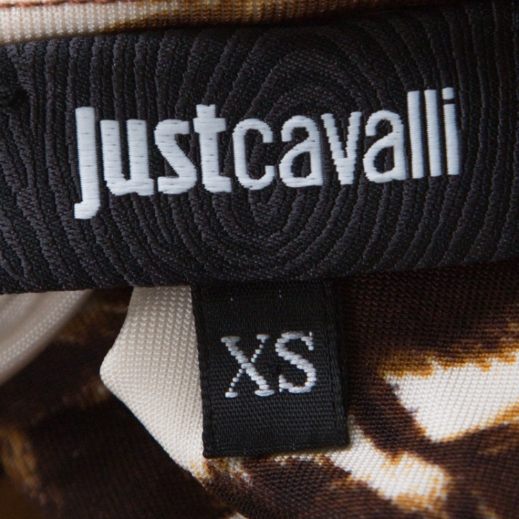 Pre Owned Just Cavalli Brown Animal Printed Jersey Top XS 