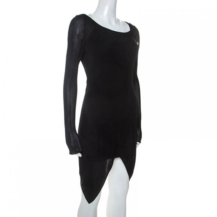 Pre Owned Just Cavalli Black Knit Sheer Asymmetric Dress S