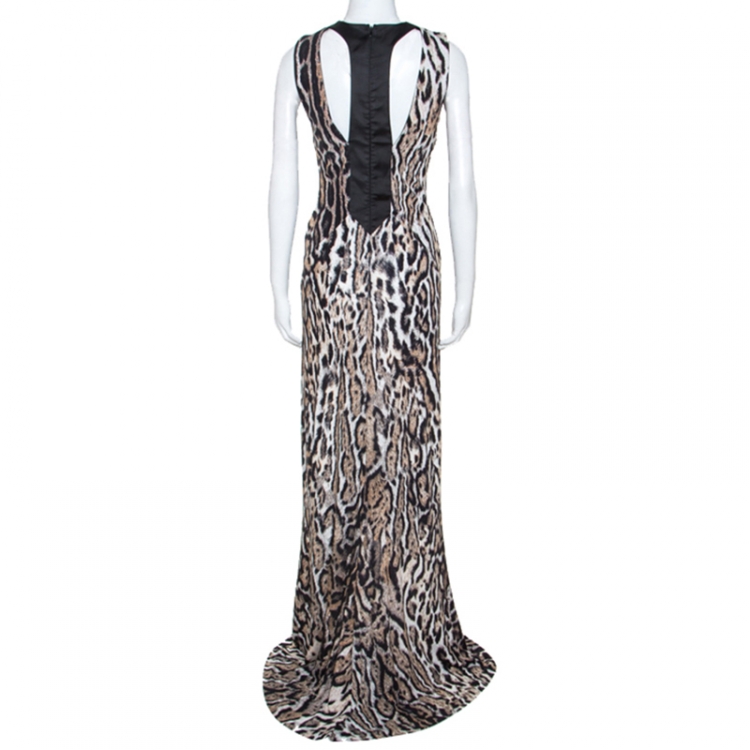 Pre Owned Just Cavalli Beige Leopard Print Sleeveless Maxi Dress L