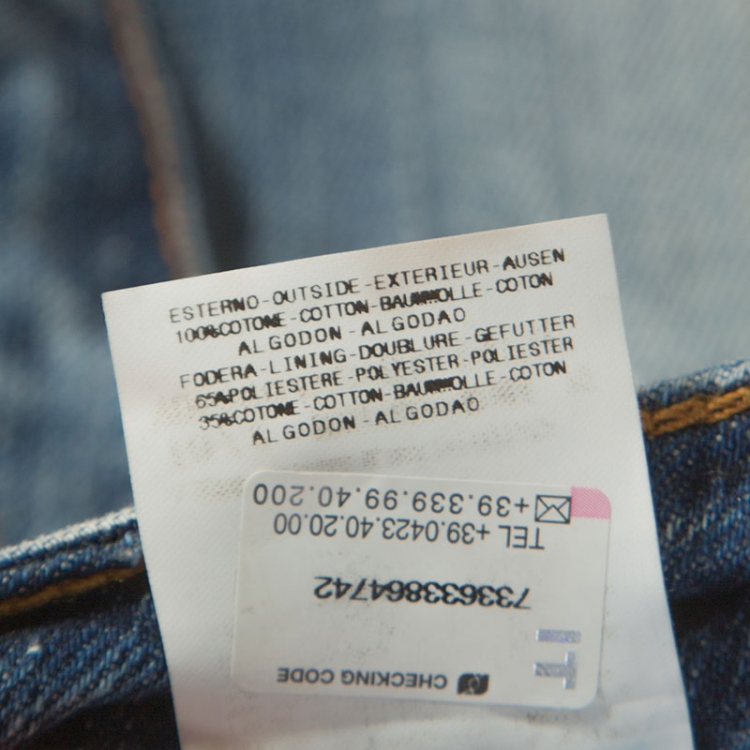 Pre Owned Just Cavalli Blue Distressed Denim Zip Detail Cropped Jeans S