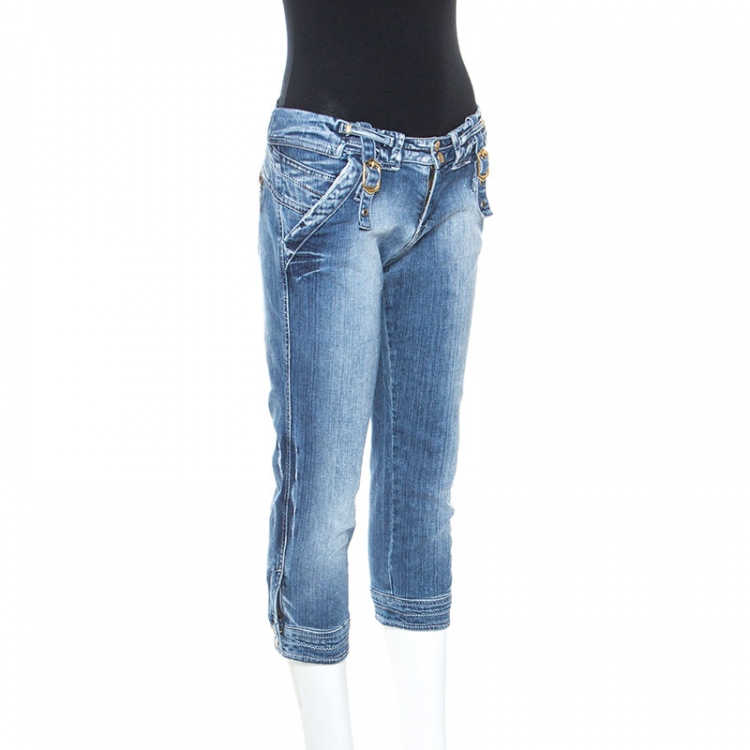 مملوكة مسبقًا Just Cavalli Blue Denim Buckle Detail Cropped Jeans M 