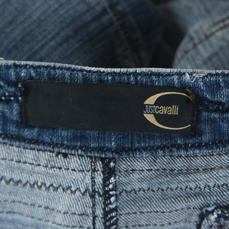 مملوكة مسبقًا Just Cavalli Blue Denim Buckle Detail Cropped Jeans M 