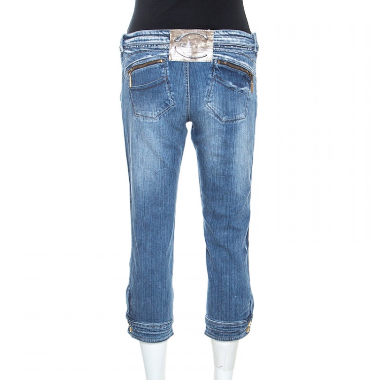 مملوكة مسبقًا Just Cavalli Blue Denim Buckle Detail Cropped Jeans M 