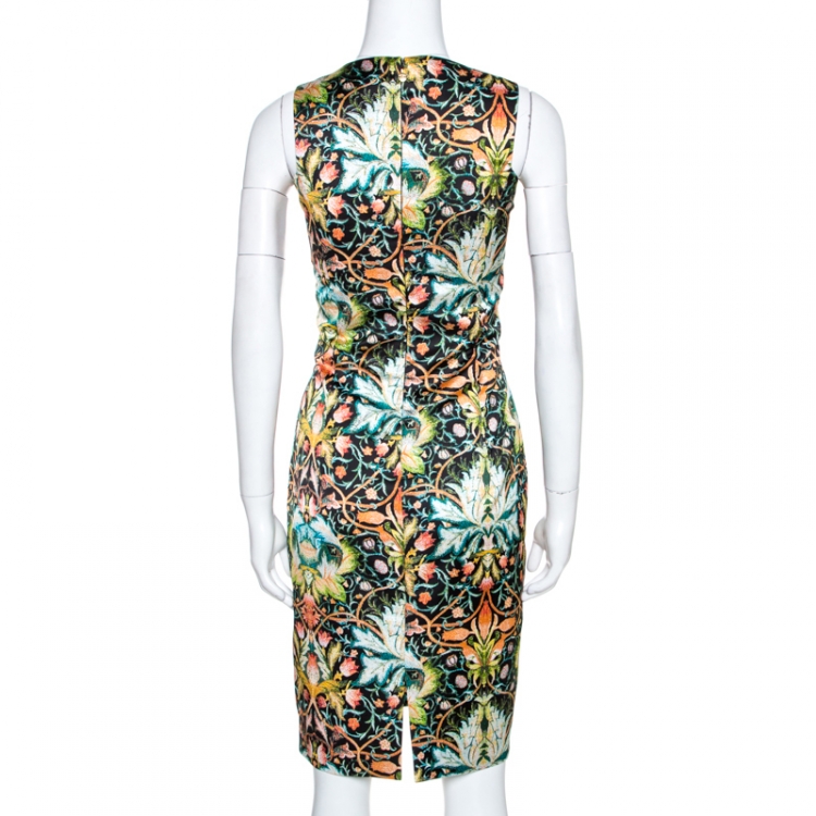 Pre Owned Just Cavalli Black Printed Stretch Satin Sheath Dress M