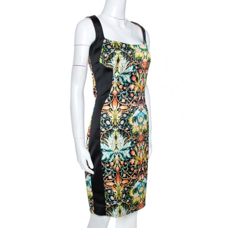 Pre Owned Just Cavalli Black Printed Stretch Satin Sheath Dress M