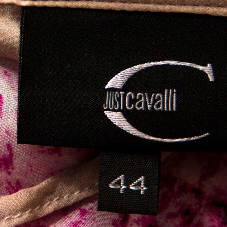 مملوكة مسبقًا Just Cavalli Bicolor Printed Silk Raw Edge Detail Top M