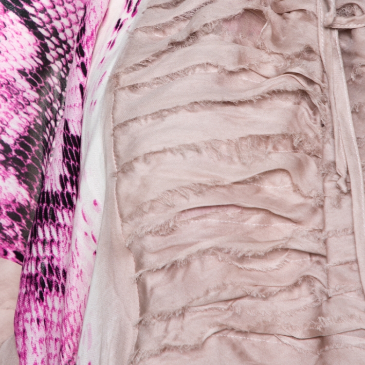 مملوكة مسبقًا Just Cavalli Bicolor Printed Silk Raw Edge Detail Top M