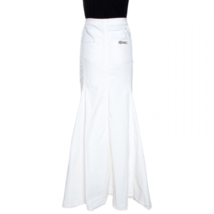 white maxi skirt denim