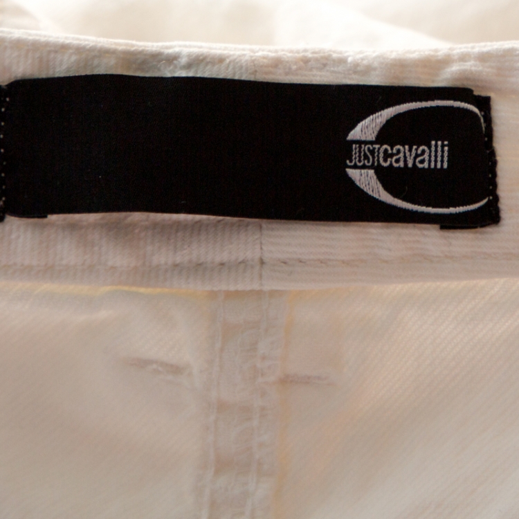 Pre Owned Just Cavalli White Denim Flared Maxi Skirt L