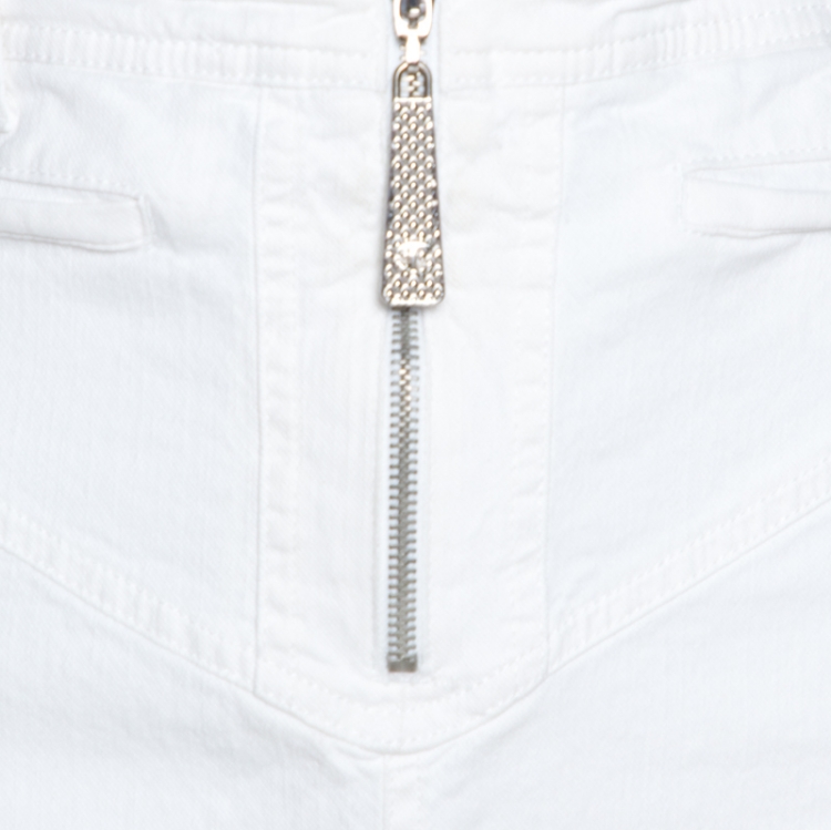 Pre Owned Just Cavalli White Denim Flared Maxi Skirt L