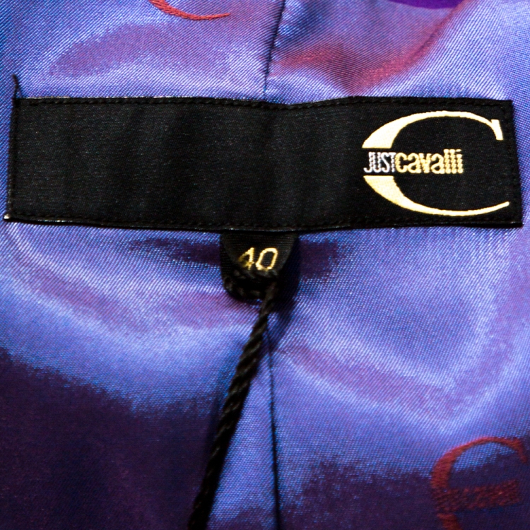 Pre Owned Just Cavalli Purple Cotton Blend Satin Skirt Suit S