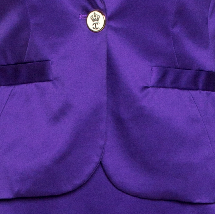 Pre Owned Just Cavalli Purple Cotton Blend Satin Skirt Suit S