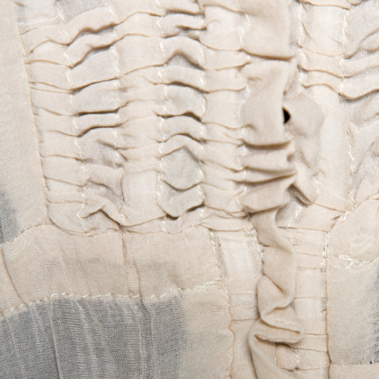 Pre Owned Just Cavalli Cream Stretch Silk Ruched Detail Top S