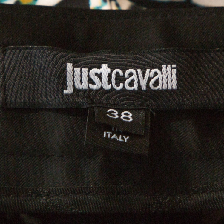 مملوكة مسبقًا Just Cavalli Black Printed Stretch Satin Tapered Trousers S