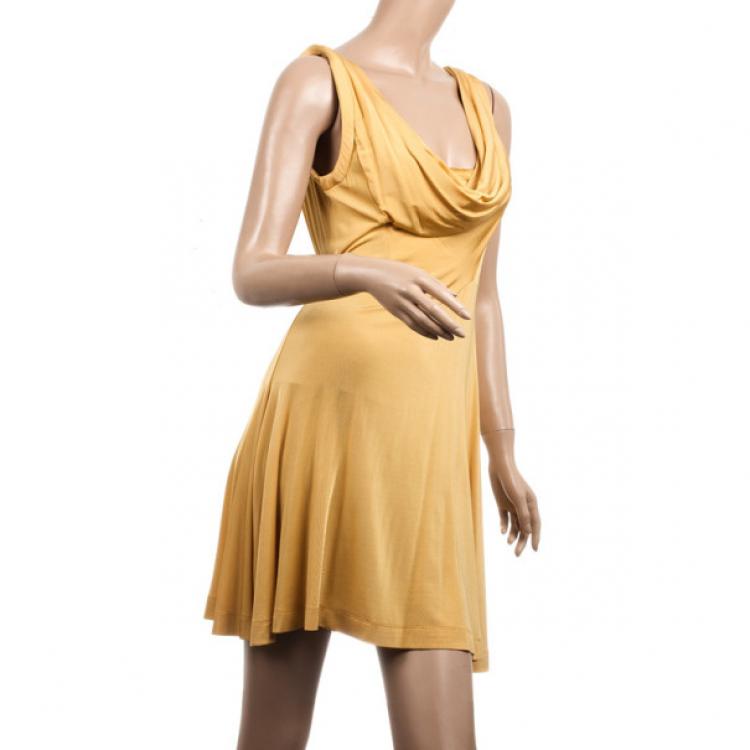 Pre Owned Just Cavalli Yellow Gold Draped Dress M