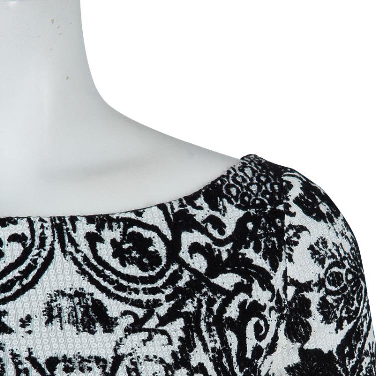 مملوكة مسبقًا Just Cavalli Monochrome Floral Flock Print Sequin Embellished Maxi Dress S