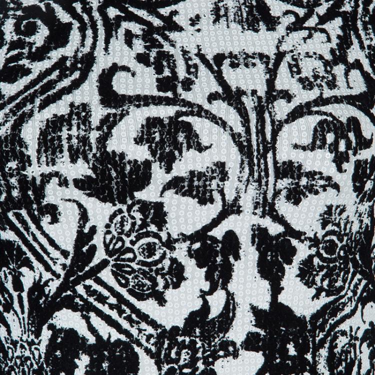 مملوكة مسبقًا Just Cavalli Monochrome Floral Flock Print Sequin Embellished Maxi Dress S