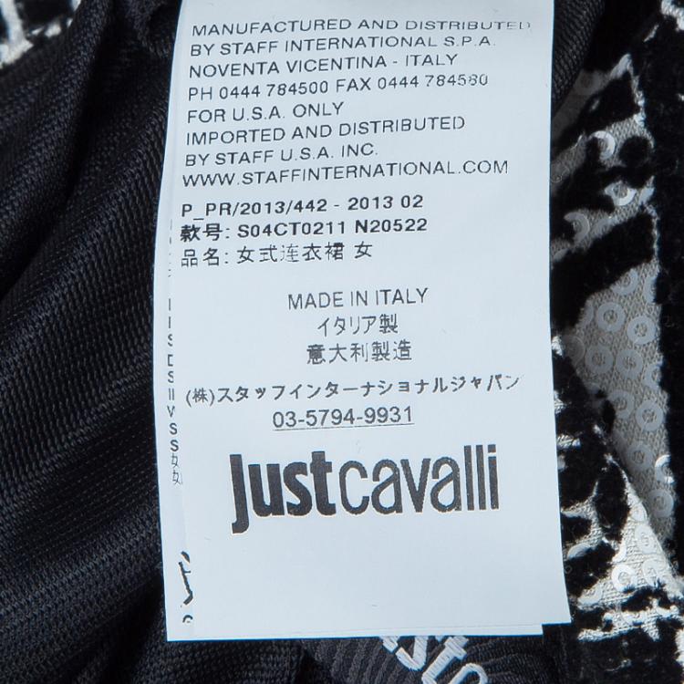 مملوكة مسبقًا Just Cavalli Monochrome Floral Flock Print Sequin Embellished Maxi Dress S