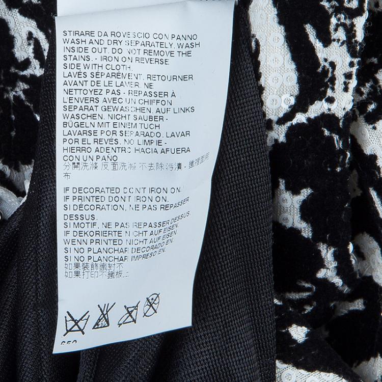 مملوكة مسبقًا Just Cavalli Monochrome Floral Flock Print Sequin Embellished Maxi Dress S