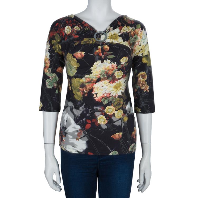 Pre Owned Just Cavalli Floral Print Jersey Off Shoulder Top M