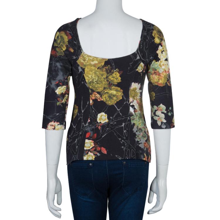 Pre Owned Just Cavalli Floral Print Jersey Off Shoulder Top M