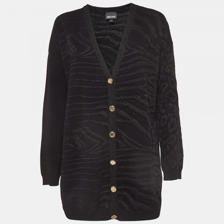 Pre Owned Just Cavalli Black Textured Knit Buttoned Cardigan S