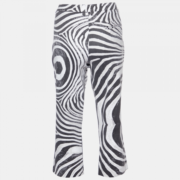 Pre Owned Just Cavalli Black/White Zebra Print Cotton Capri Pants L