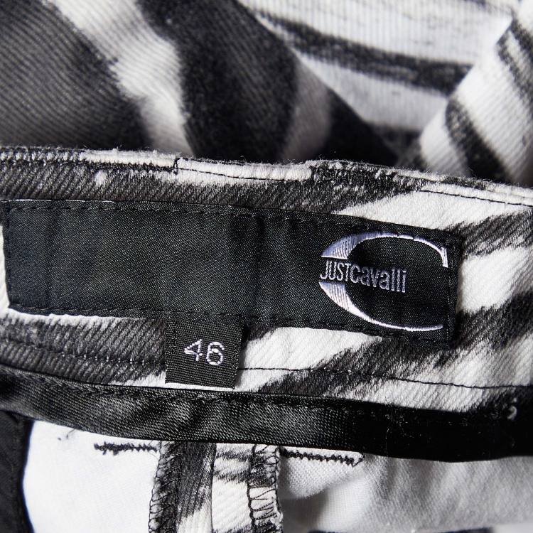 Pre Owned Just Cavalli Black/White Zebra Print Cotton Capri Pants L