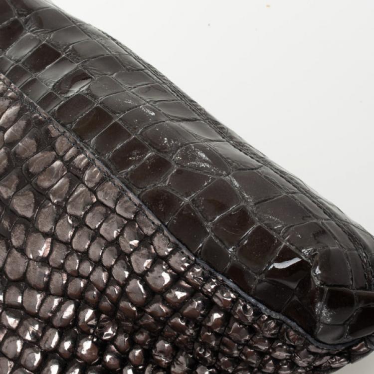Pre Owned  Just Cavalli Leather Metallic Embossed Chain Shoulder Bag 