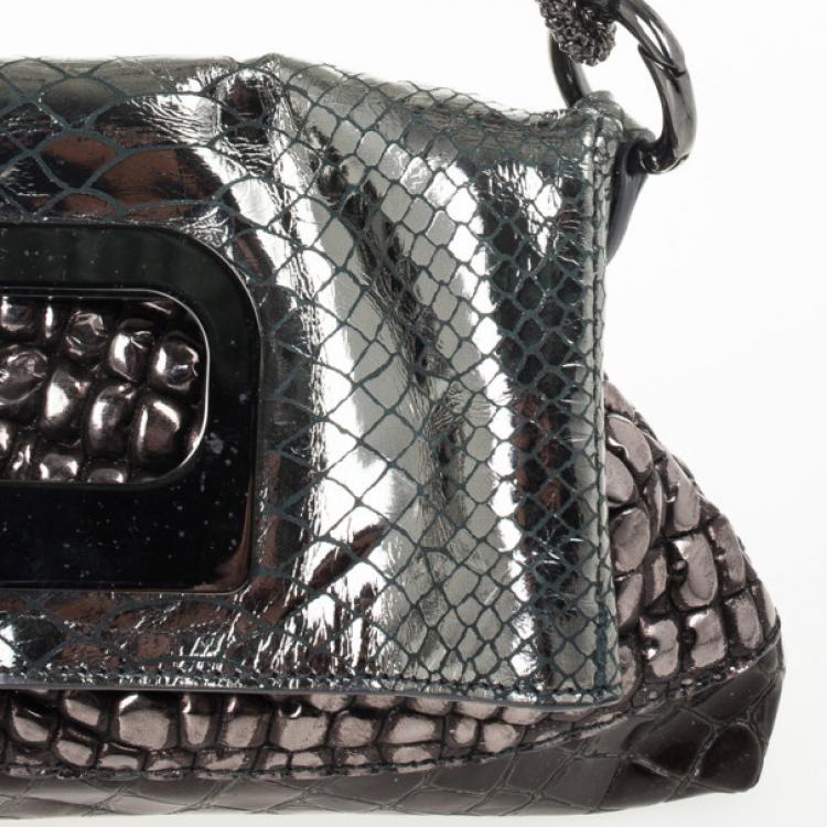 Pre Owned  Just Cavalli Leather Metallic Embossed Chain Shoulder Bag 
