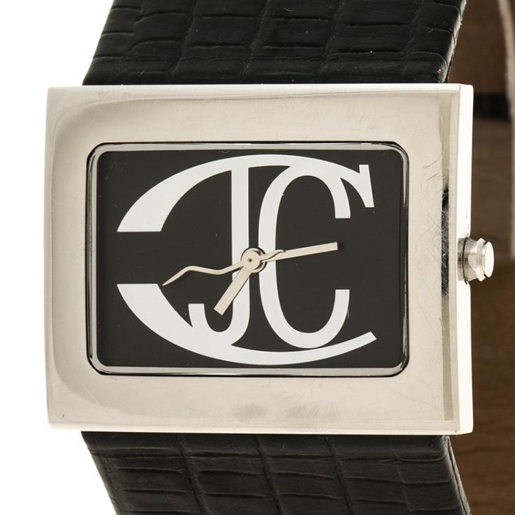 Pre Owned Just Cavalli Black Stainless Steel Rectangle Women's Wristwatch 35 mm